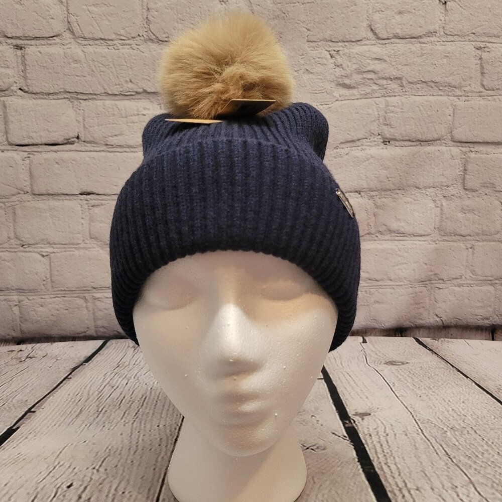 Steve Madden Women's Ribbed Furry Pom Pom Beanie
